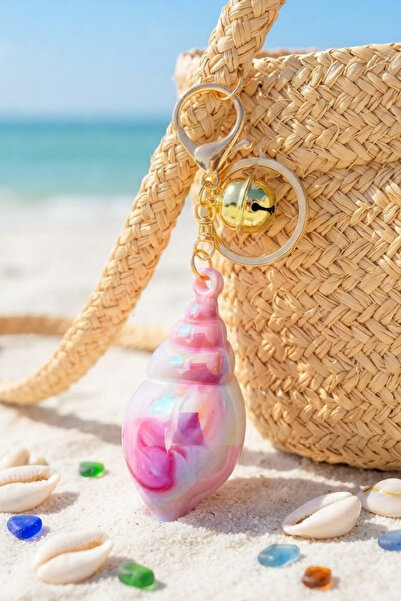 Jaida Moda Seashell Figured Bag Charm Keychain Gold Bell Detailed Bag Charm