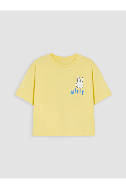 LC Waikiki Trendlucky Girls' T-Shirt with Oval Collar and Miffy Print