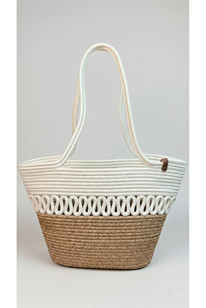 NOİR & GOLD Two-Tone Wave Pattern Knitted Basket Bag - Stylish and Mobile Design