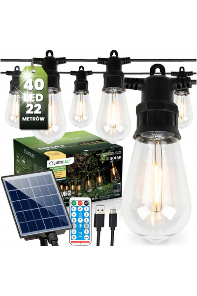 Lumiled Ghirlandă luminoasă solară de grădină cu 40 de LED-uri, pentru balcon...