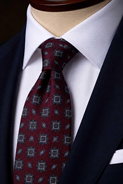 Kravatkolik Bordo Motif Desen İtalyan İpek Kravat İK2487