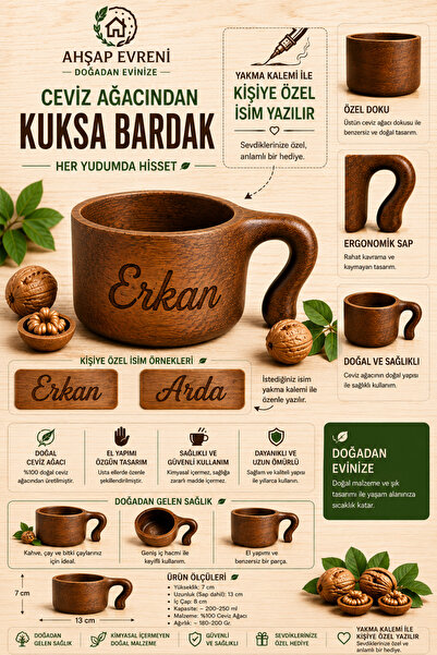 Genel Markalar Ahşap Evreni Kişiye Özel İsim Yazılı Ceviz Ağacı Kuksa Bardak ...