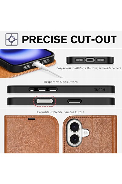 NO BRAND Husă flip din piele Tucch pentru iPhone 16, tip portofel, cu protecț...