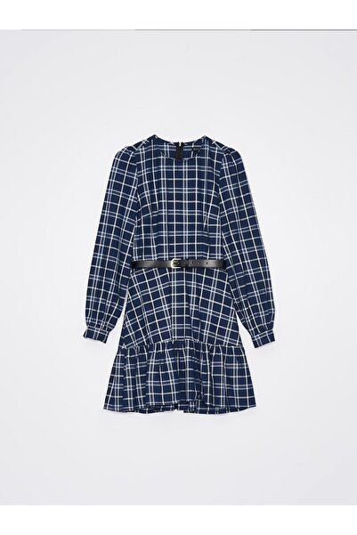 NO BRAND Rochie mini albastru marin cu model în carouri, cu imperfecțiuni, cu...