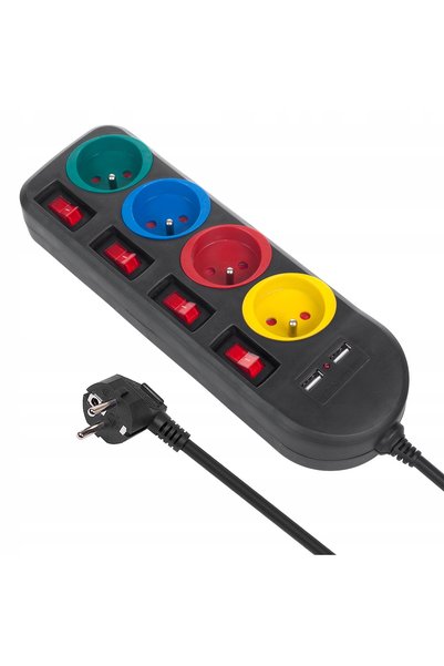 Maclean MCE229B prelungitor cu 4 prize, 2xUSB, întrerupătoare de siguranță dla