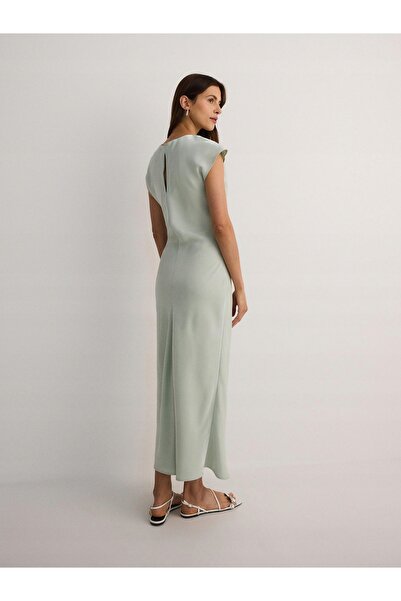NO BRAND Rochie maxi din satin verde deschis de cocktail netedă clasică L