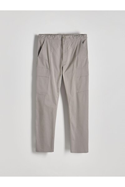 NO BRAND Pantaloni din stofă gri deschis, croială dreaptă, cu buzunare, Reser...