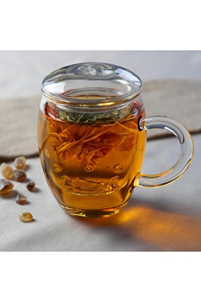 NO BRAND Cana de sticlă cu infuzor 400ml cu capac pentru ceaiuri vrac Clasic