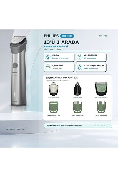 Philips 5000 Serisi 13in1,Erkek Bakım Seti,Yüz/Saç/Vücut Tıraş Makinesi,Islak...