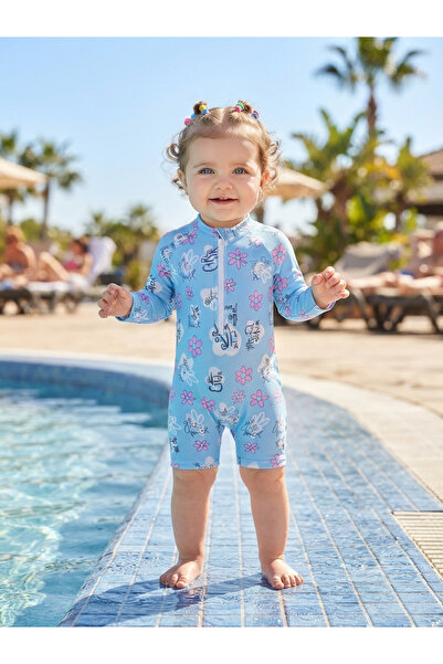 Purple Kids Kız Bebek Pembe Çiçekli Uzun Kol Tulum Mayo