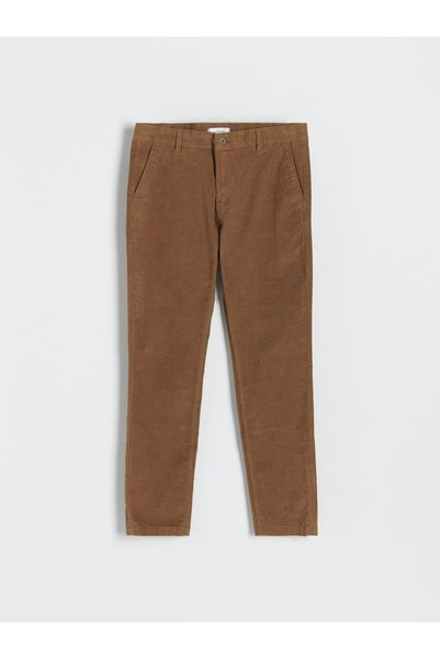 NO BRAND Pantaloni lungi din bumbac maro, tip chino din catifea reiată, croia...