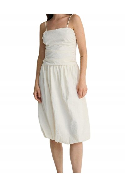 NO BRAND Rochie midi cremoasă, cu bretele încrețite, cu umerii goi, Reserve m