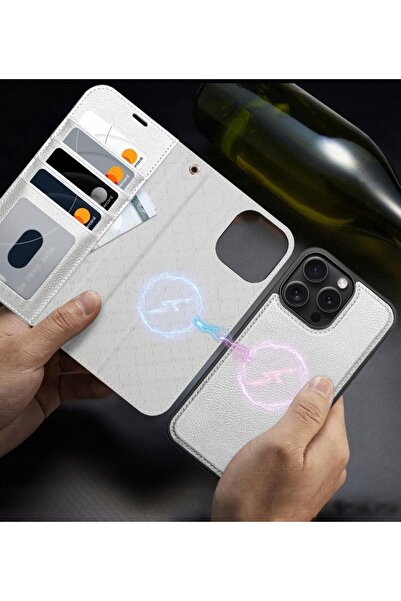 NO BRAND Husă din piele Ocase pentru iPhone 16 Pro cu suport RFID argintiu 2 ...
