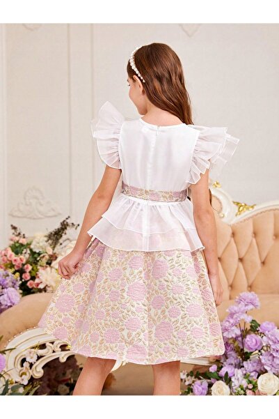 NO BRAND SET ELEGANT: FUSTĂ ȘI BLUZĂ ALBĂ CU CUREA ȘI VOLANE – SHEIN 128
