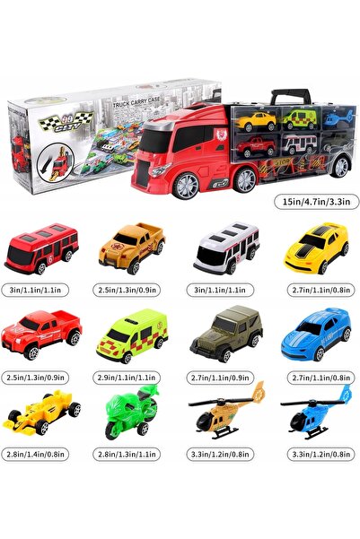 NO BRAND Camion pentru mașini Mașini tip valiză Set cadou 12x Jucărie portabilă