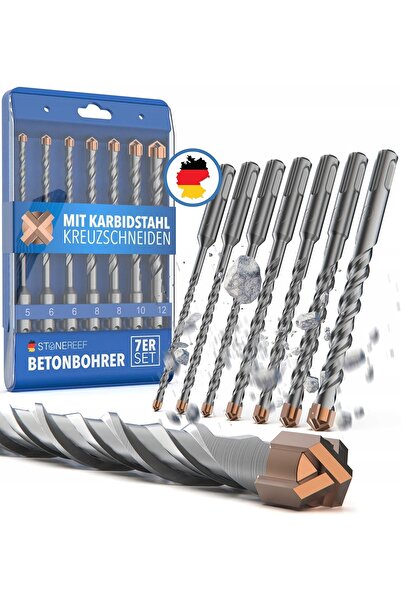 NO BRAND Set de burghie pentru beton și piatră Stone Reef SDS Plus, 7 piese
