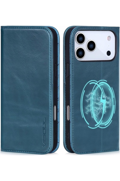 NO BRAND Huse Visoul din piele naturală pentru iPhone 17 Pro Max, tip portofe...