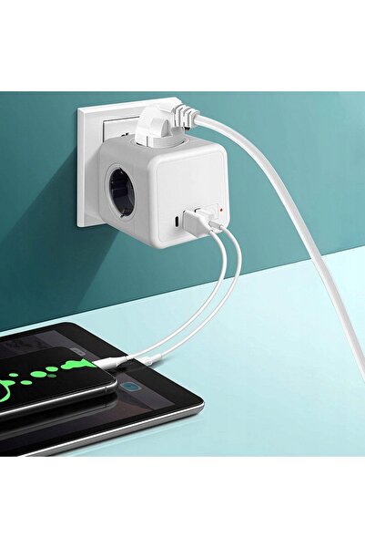 NO BRAND Prelungitor de priză cu 1 Type C + 2 USB