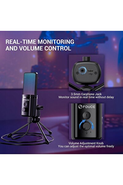 NO BRAND Microfon de gaming USB RGB cardioid cu suport
