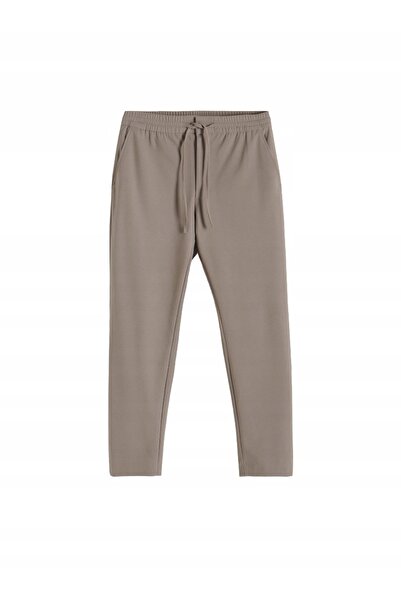 NO BRAND Pantaloni clasici bej, lungime 7/8, talie elastică, cu fermoar, mări...