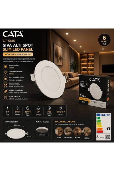 Cata CT-5145 6W SLIM LED PANEL SPOT (BEYAZ VE GÜN IŞIĞI)