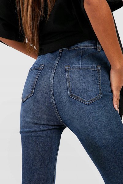 NO BRAND Blugi cu talie înaltă, evazați, albaștri, clasici, Boohoo 34