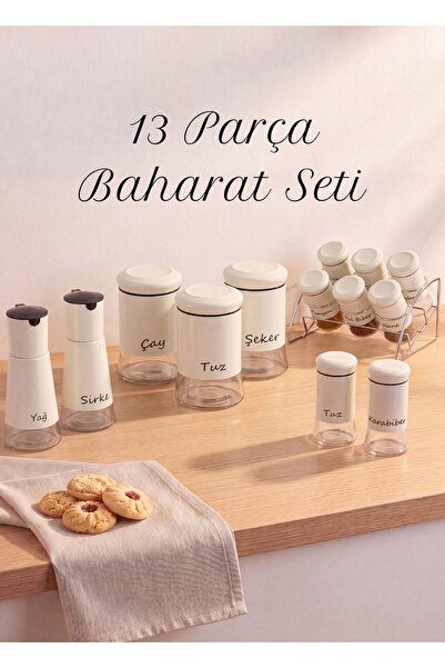 GÖNÜL 13-Piece White Spice Rack Set, 6-Piece Spice Rack with Stand, 3 Large J...