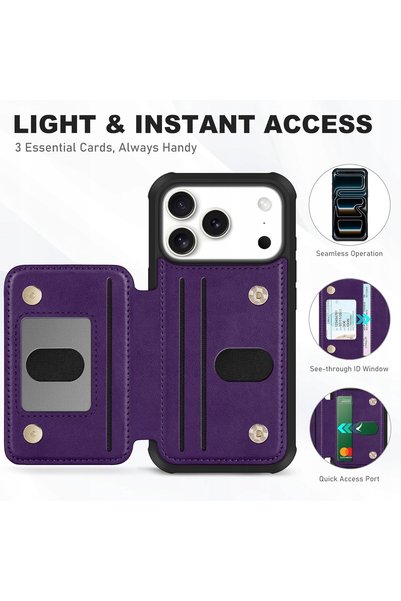 NO BRAND Husă din piele Tucch pentru iPhone 17 Pro Portofel RFID + Șnur de gâ...