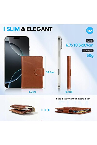 NO BRAND Portofel Shieldon din piele naturală maro, cu protecție RFID și Mags...