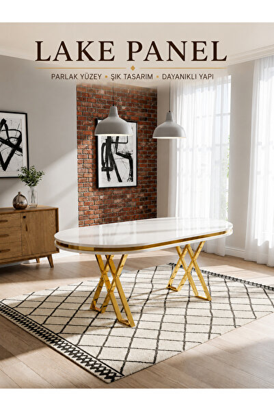 Concept Ayz Home Noreva 90x168 Sabit Oval Lake Panel Mutfak ve Yemek Masası G...