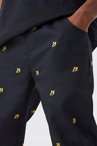 NO BRAND Pantaloni negri cu talie înaltă, broderie logo, talie înaltă Boohoom...