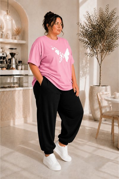 Rubonia Women's Plus Size Oversize Butterfly Print 2-Piece Tracksuit Set Comfortable Fit Casual Loose Wide Leg Loose Suit Xl-2Xl-3Xl-4Xl-5Xl-6Xl-7Xl-8Xl