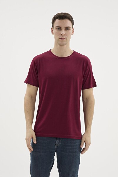 KLY Men's Short Sleeve Crew Neck Basic Modal Plum T-Shirt C1T2N5