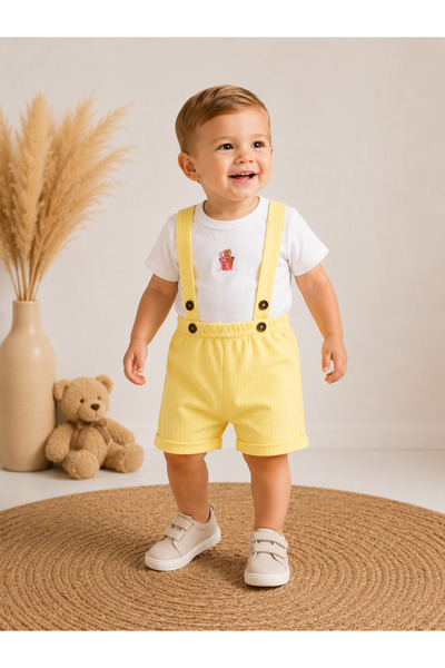 mini kanka Baby Boy Suspender Shorts Set |   Cotton Summer T-Shirt 2-Piece Se...