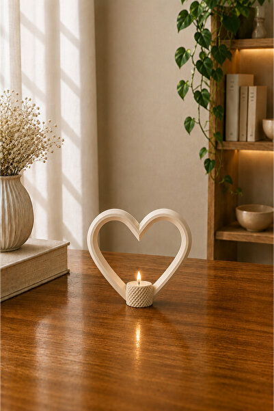 3D BASKI EVRENİ Dağ Teknoloji Kalpli Dekoratif Mumluk | 3D Baskı Tealight Mumluk