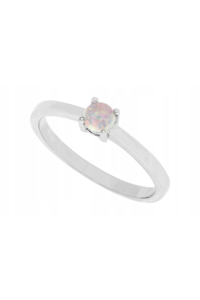 NO BRAND Inel de argint placat cu rodiu, mărimea 22, cu opal de 4mm