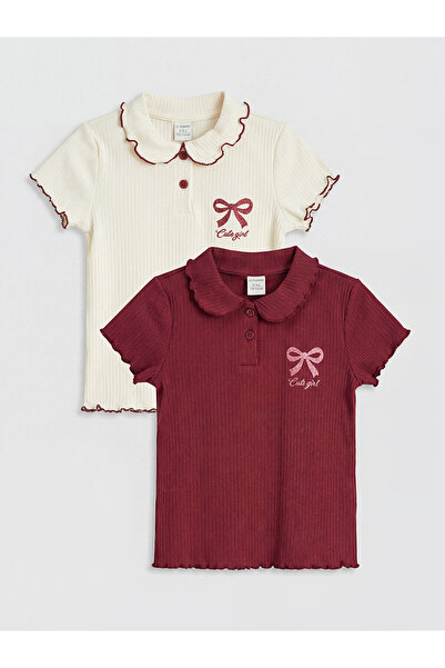 LC Waikiki Trendlucky Girls' Ribbed T-Shirt with Polo Collar and Print, Pack ...