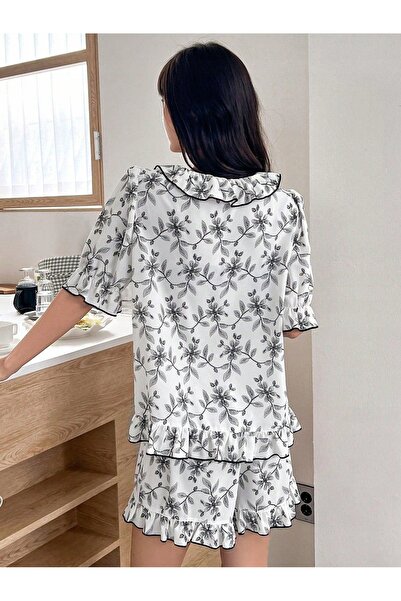 NO BRAND Set de pijamale Tricou cu mâneci scurte Pantaloni scurți florali cu ...