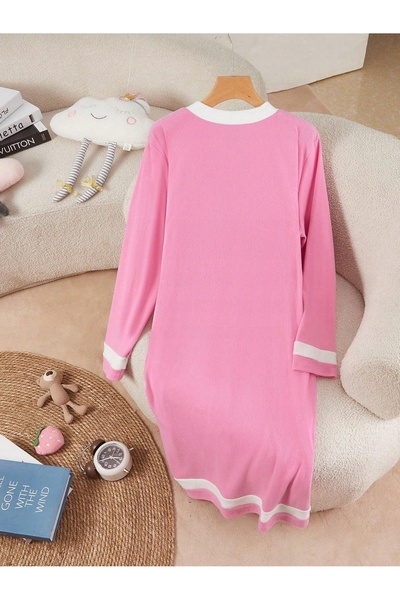 NO BRAND Rochie tricotată roz, simplă, cu nasturi, lejeră, Shein 46