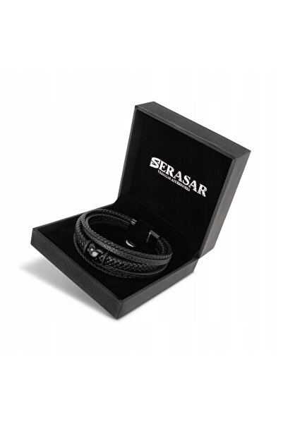NO BRAND Serasar, Brățară din piele pentru bărbați [Flake] Negru, 17cm