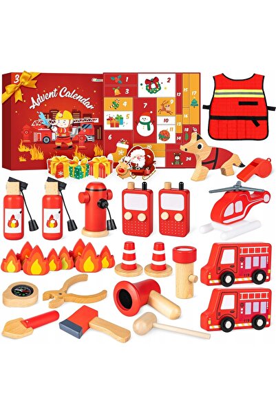NO BRAND Calendar de Advent Pompier, Jucării din Lemn, Cadou Pompier pentru B...