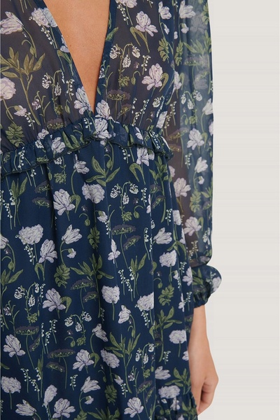 NO BRAND Rochie mini bleumarin cu flori Na-Kd Boho 36