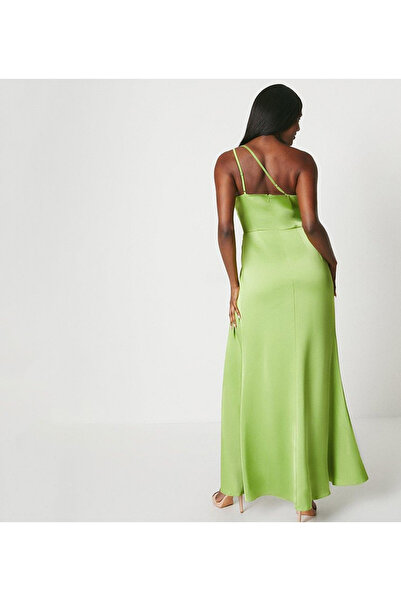 NO BRAND Rochie Limonkowa cu umeri asimetrici, clasică, din satin, Coast 44