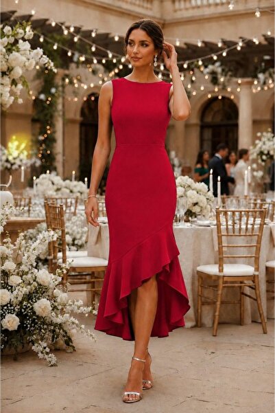 Wear Up فستان نسائي بدون أكمام برقبة دائرية وتفاصيل كشكشة غير متماثلة من الأم...