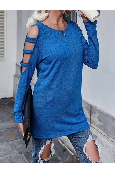NO BRAND R47E009 Bluză tricotată cobalt cu decupaje Shein 36