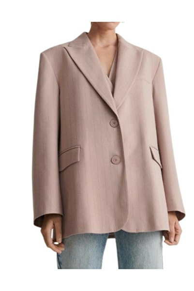 NO BRAND Blazer simplu, clasic, lejer, în dungi, roz prăfuit, cu buzunare, mă...