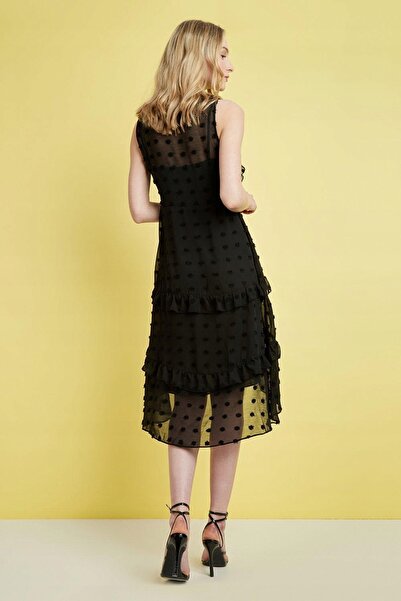 NO BRAND Rochie asimetrică neagră cu model texturat cu buline Wallis 46