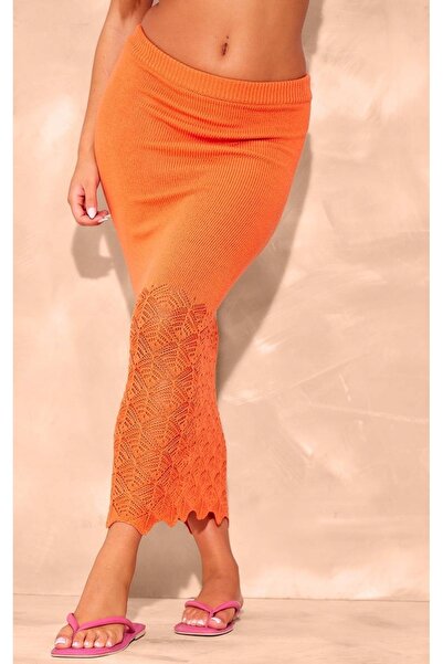 NO BRAND Fustă maxi dreaptă tricotată portocalie Prettylittlething XS
