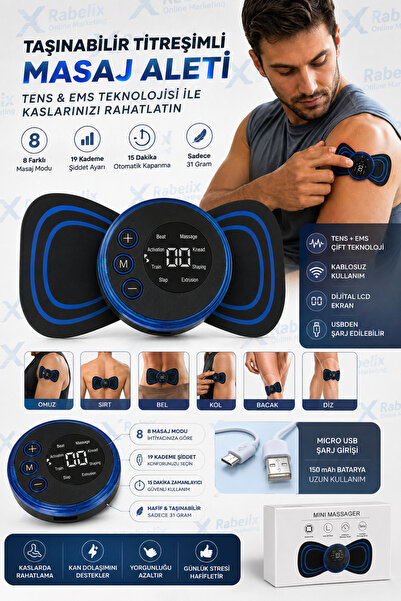 Rabelix Online Marketing Taşınabilir TENS EMS Masaj Aleti Şarjlı LCD Ekranlı ...