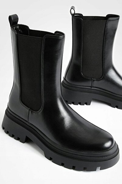 NO BRAND Botine negre din piele ecologică, tip slip-on, cu platformă, clasice...